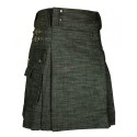 Scottish Black Denim Black Utility Style Traditional Kilt With Detachable Pockets