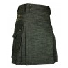 Scottish Black Denim Black Utility Style Traditional Kilt With Detachable Pockets