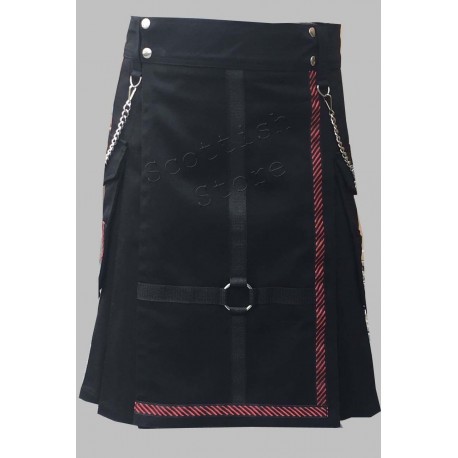 Scottish Fashion Active Men Utility Pocket Black Custom 100% Heavy Weight Cotton Kilt
