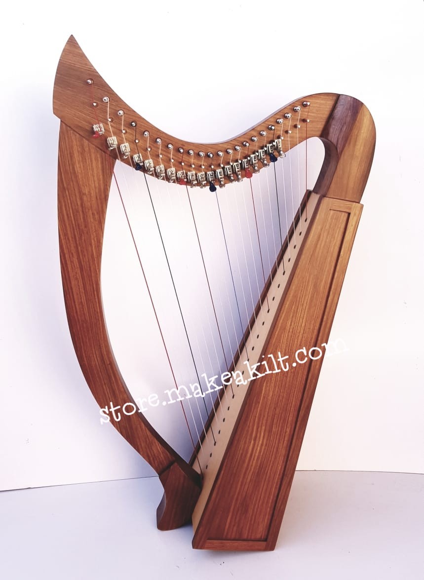 Tall Celtic Irish Rose Harp 22 Strings Lever Solid Wood with hand Engraved Style 