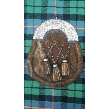 HS Men's Highland Full Dress Kilt Sporran Formal Seal Skin Celtic Cantle Antique 