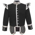 Black Pipe Band Doublet with silver buttons and scrolling silver braid trim