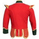 Red / Green Pipe Band Doublet with green collar, cuffs, and epaulettes, gold braid trim and gold button