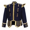 Dark Blue Pipe Band Doublet with gold braid trim and 18 button zip front