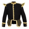 Black Wool Pipe Band Doublet with scrolling gold braid trim