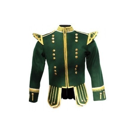 Green Pipe Band Doublet with gold buttons and fancy scrolling gold trim