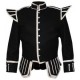 Black Pipe Band Doublet with silver bullion trim and silver buttons