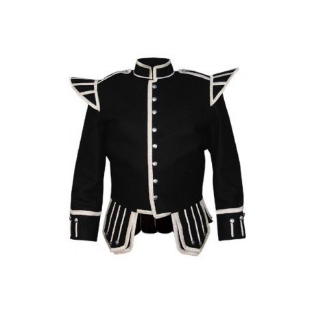 Black Pipe Band Doublet with silver bullion trim and silver buttons