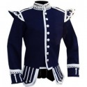 Navy Blue Pipe Band Doublet with silver buttons and scrolling silver braid trim