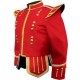Red Pipe Band Doublet with gold braid trim and 18 button zip front