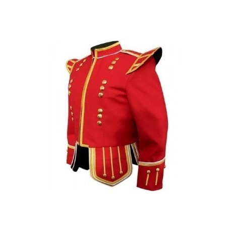 Red Pipe Band Doublet with gold braid trim and 18 button zip front